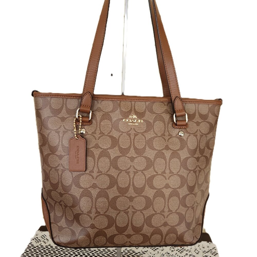 Like New Coach City Zip Top Signature Shoulder Bag Tote Purse